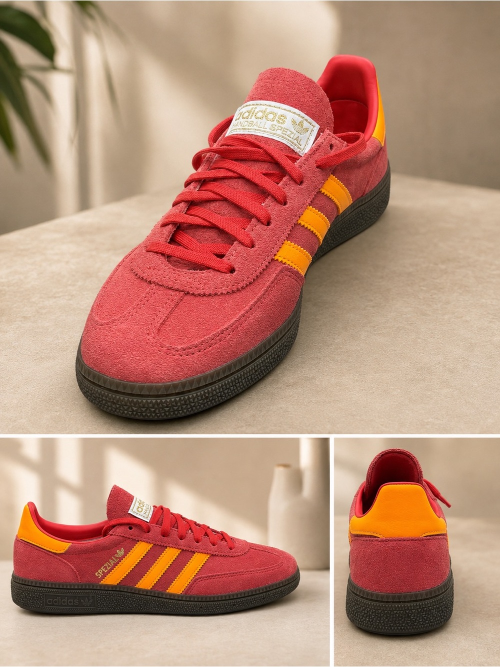adidas Red Suede Sneakers with Yellow Stripes